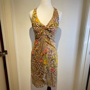 Chetta B Animal/Floral Print Dress Peek-A-Boo Back